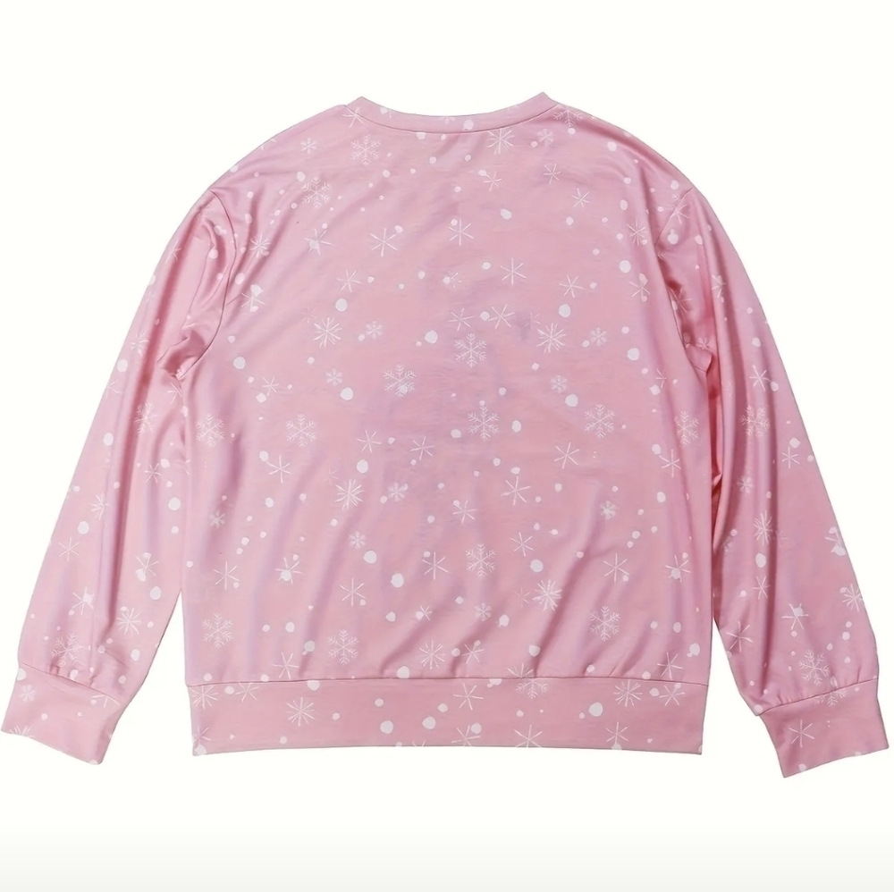 Holiday Lights Flamingo Print Long Sleeve Pullover Tee Sweater lightweight - Picture 2 of 7